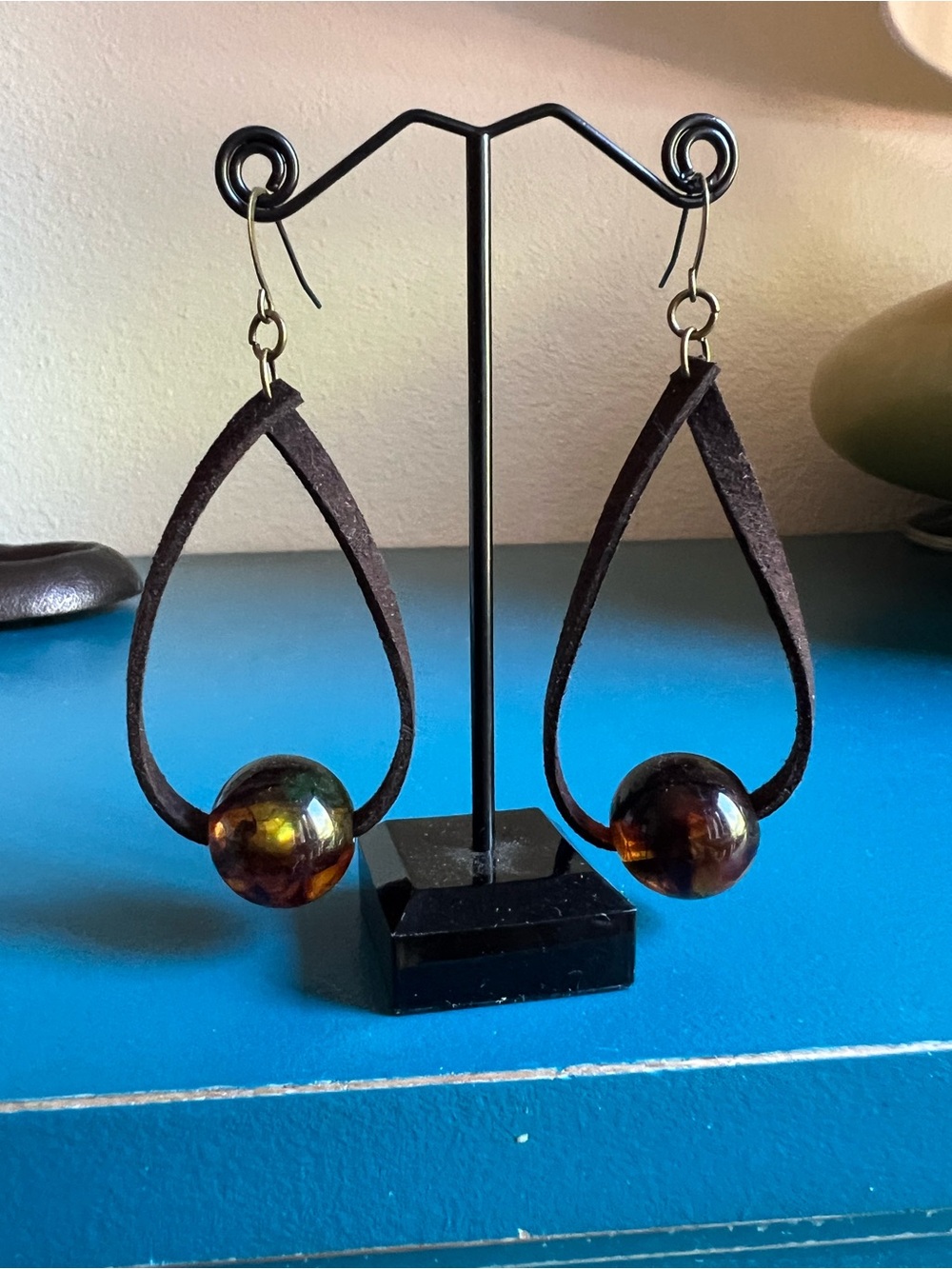 Vegan faux suede earrings with vintage bauble